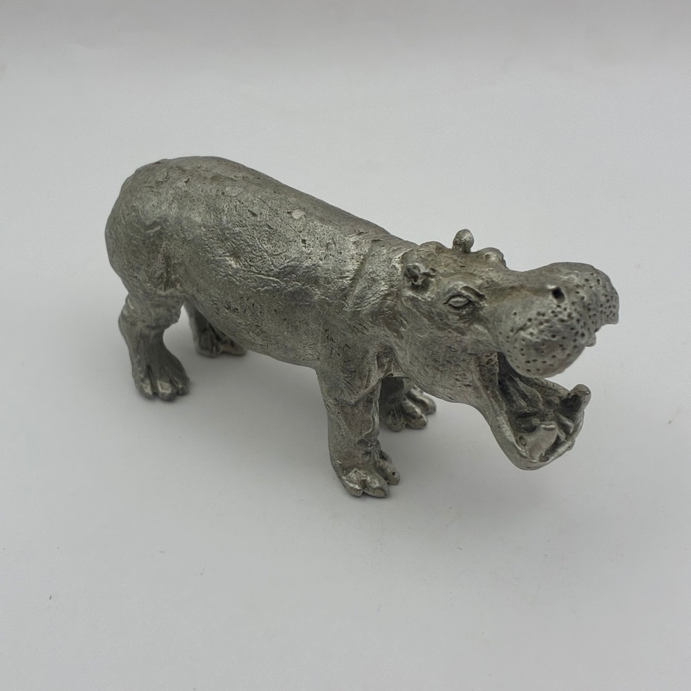 Vintage Pewter Hippopotamus Figurine Open Mouth Miniature Safari Animal 2067